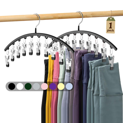 Volnamal Legging Organizer for Closet,2 Pack Metal Yoga Pants Hangers w/10 Clips Hold 20 Leggings,Space Saving Hanging Closet Organizer Clothes Hanger College Dorm Essentials Apartment Essential,Black