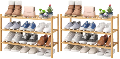 viewcare 4-Tier Bamboo Shoe Rack for Entryway, Stackable | Foldable | Natural, Shoe Organizer for Hallway Closet, Free Standing Shoe Racks for Indoor Outdoor