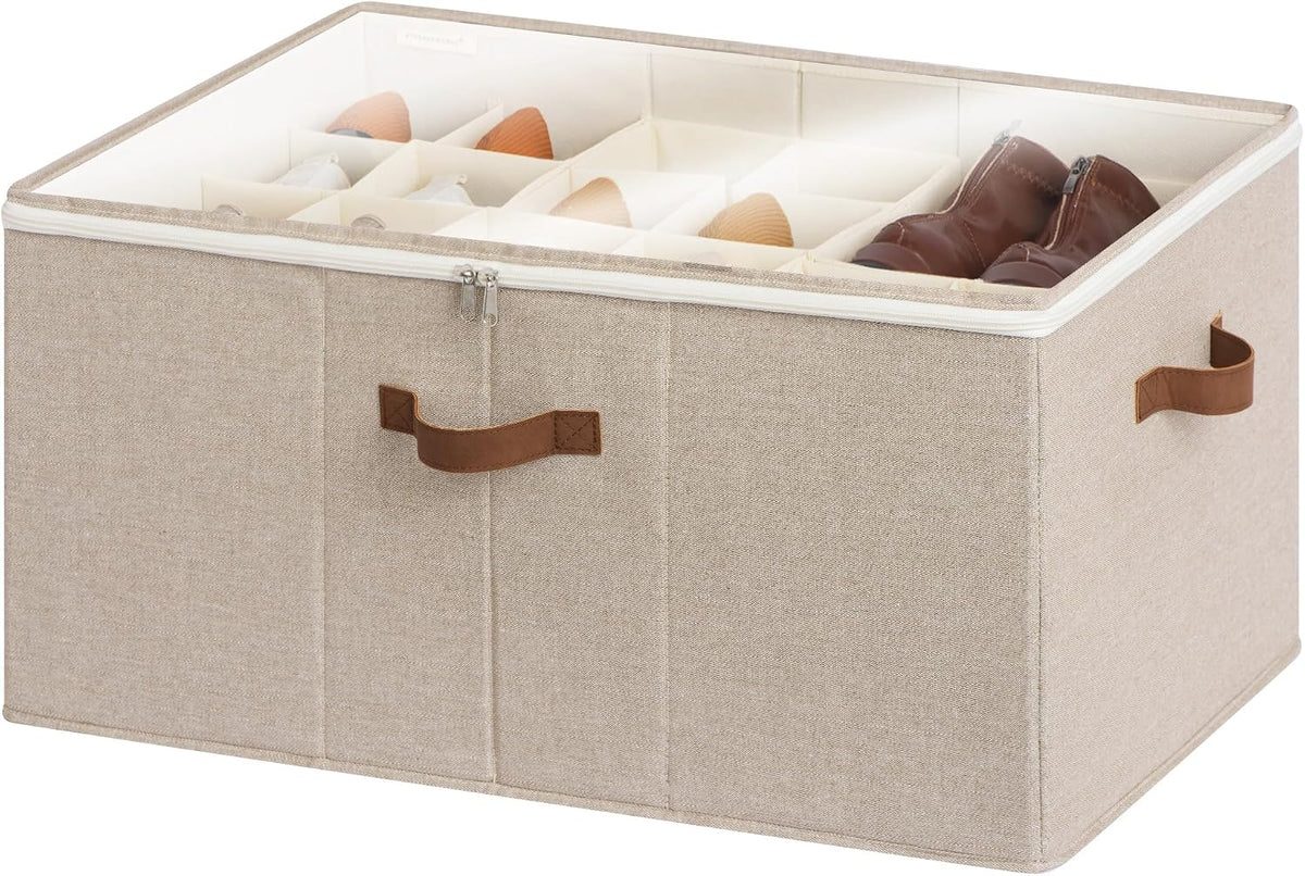 StorageWorks 24-Pair Large Shoe Storage Box, Adjustable Dividers, Taupe