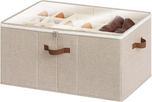 StorageWorks 24-Pair Large Shoe Storage Box, Adjustable Dividers, Taupe