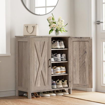 Homleke Farmhouse Shoe Cabinet with 2 Barn Doors & Wood Legs