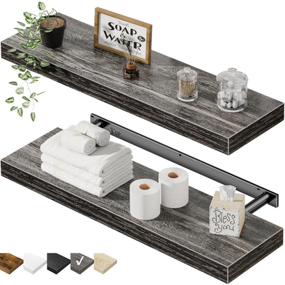 QEEIG Bathroom Floating Shelves for Wall (Brown, Set of 2, 15.7")