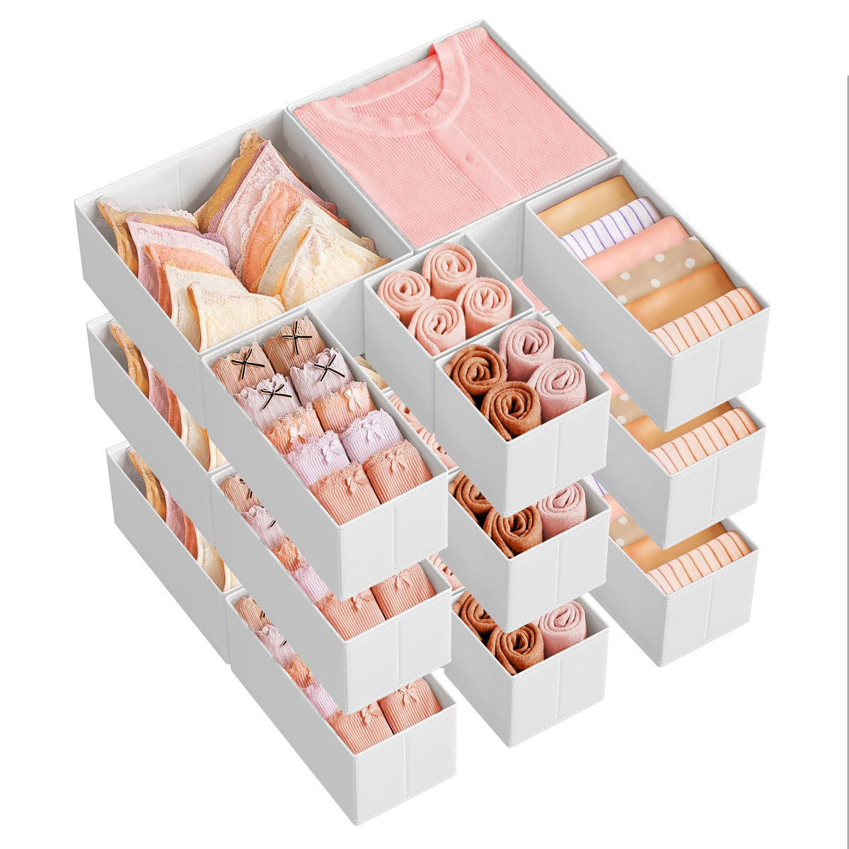 SONGMICS Drawer Organizers, Set of 12, Foldable Fabric Storage Boxes