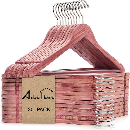 Amber Home 30 Pack Natural Red Cedar Wooden Suit Coat Hangers for Closet