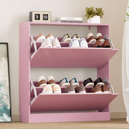 BORNOON Shoe Cabinet with 3 Flip Drawers, Hidden Wood Shoe Cabinet,Freestanding Shoe Storage Cabinet for Entryway Hallway.White. 47.2" H*31.5" W*9.45" D.