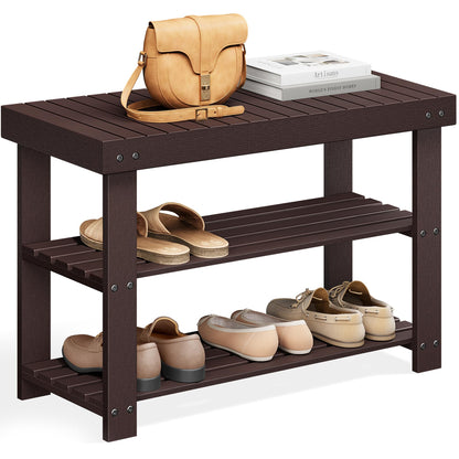 SONGMICS Shoe Rack Bench, 3-Tier Bamboo Entryway Bench, 27.6 Inches Width