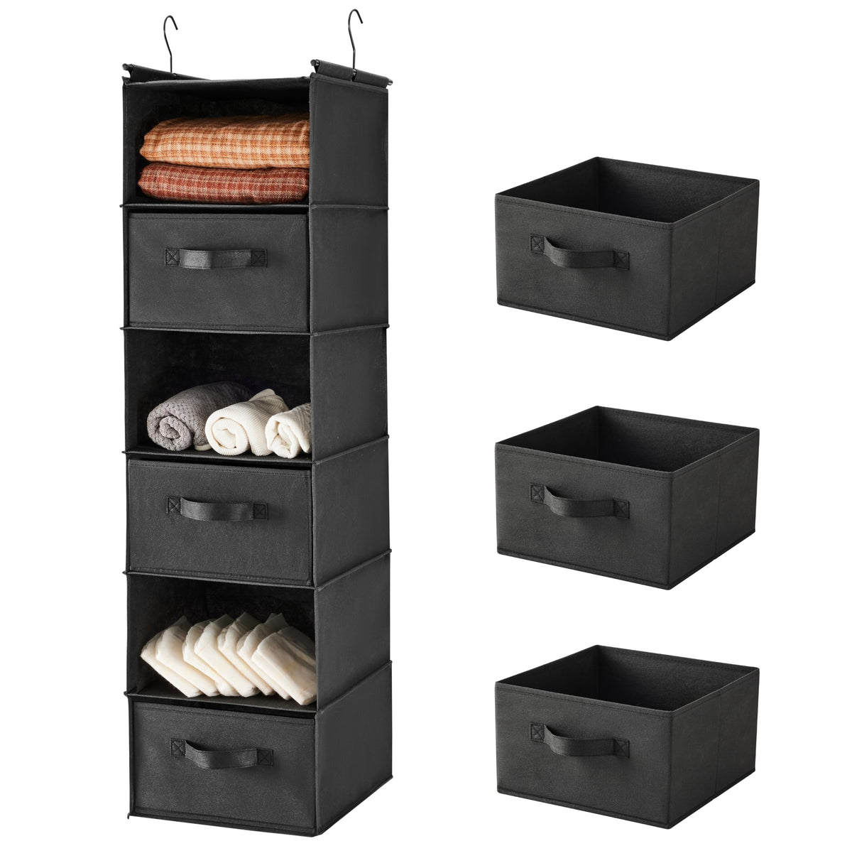 MAX Houser 6 Tier Shelf Hanging Closet Organizer with 2 Hooks, Beige
