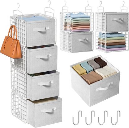 4 Tier Hanging Closet Organizer with 4 Drawers, White