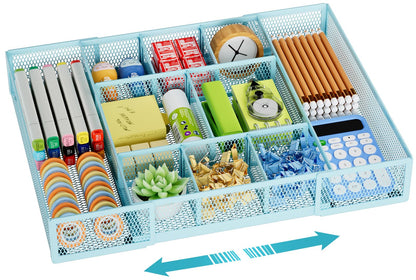 Marbrasse Expandable Desk Drawer Organizer, Mesh Drawer Organizer Tray with 10 Adjustable Compartments, Desk Organizers and Accessories, 5 Dividers Drawer for Office Supplies, Makeup & Vanity (Black)