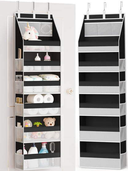 Criusia Over the Door Organizer, 6-Shelf Closet Hanging Storage with 13 Mesh Pockets, 55lbs Capacity Behind the Door Storage for Baby Nursery, Bathroom, Bedroom, and Dorm, Beige