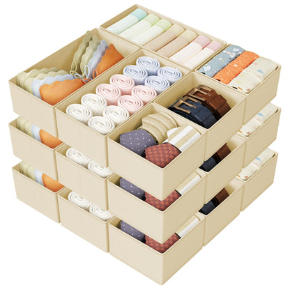 DIMJ Drawer Organizers Clothes, Dresser Organizer Bins for Baby Clothes,Underwear and Sock, Fabric Closet Organization and Storage Boxs, Drawer Dividers for Nursery, Clothing, Tie - 4 Pack, Beige