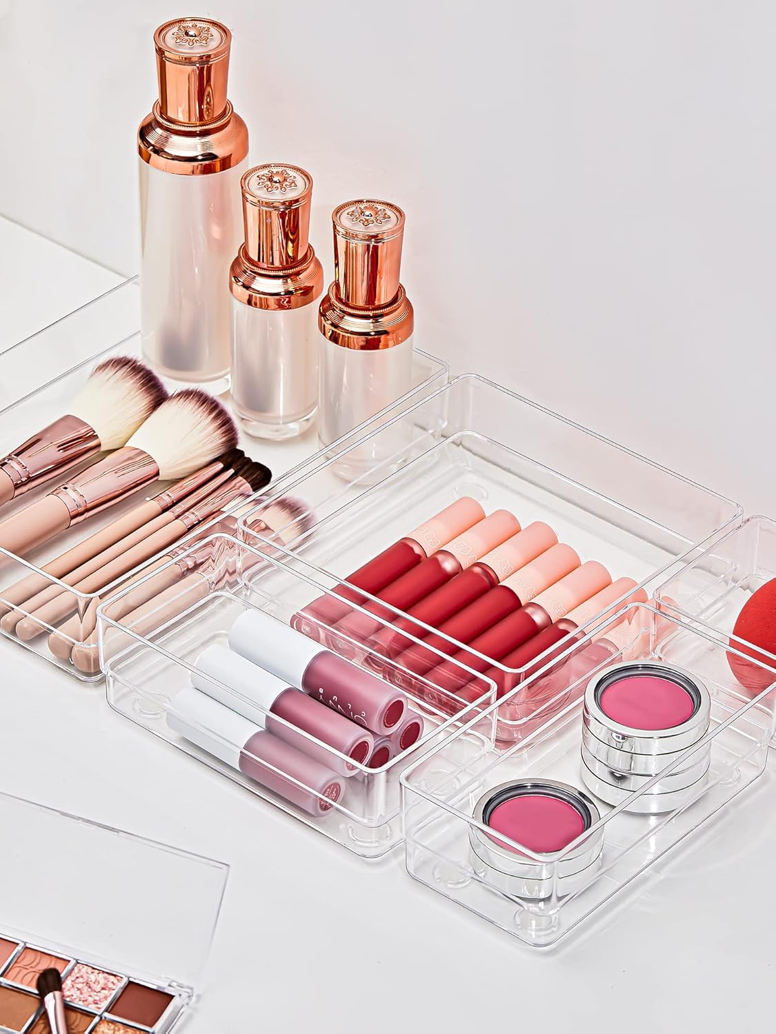 SMARTAKE 13 PCS Drawer Organizer 5-Size Desk Makeup Drawer Organizer Clear