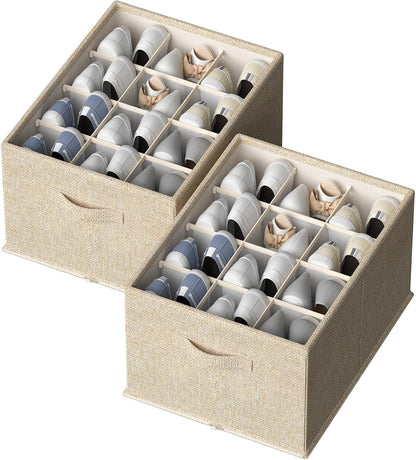 FHSQX 2 Pack Shoe Organizer for Closet,Foldable Shoe Organizer,Fits up to 24 Pairs,Storage Containers With Bottom Support for Shoes