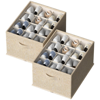 FHSQX 2 Pack Shoe Organizer for Closet,Foldable Shoe Organizer,Fits up to 24 Pairs,Storage Containers With Bottom Support for Shoes