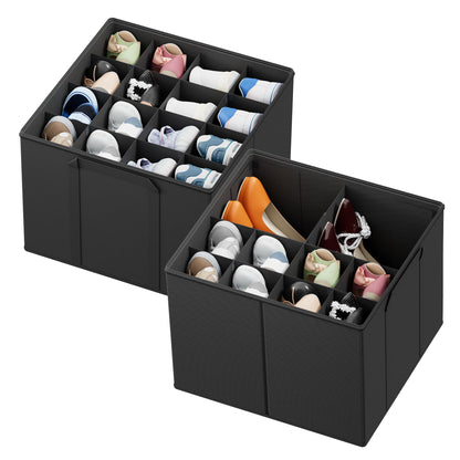 SpaceAid Shoe Organizer for Closet, 2 Pack Foldable Shoe Storage Containers Baskets Boxes Bins w/Adjustable Dividers, Fits 16-32 Pairs, Grey