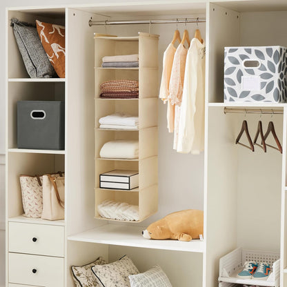 MAX Houser 6 Tier Shelf Hanging Closet Organizer with 2 Hooks, Beige