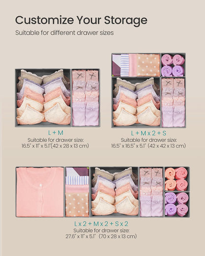 SONGMICS Drawer Organizers, Set of 12, Foldable Fabric Storage Boxes