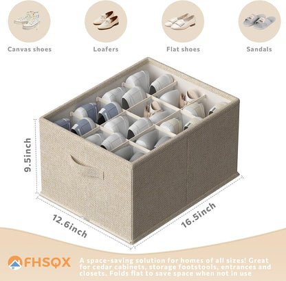 FHSQX 2 Pack Shoe Organizer for Closet,Foldable Shoe Organizer,Fits up to 24 Pairs,Storage Containers With Bottom Support for Shoes