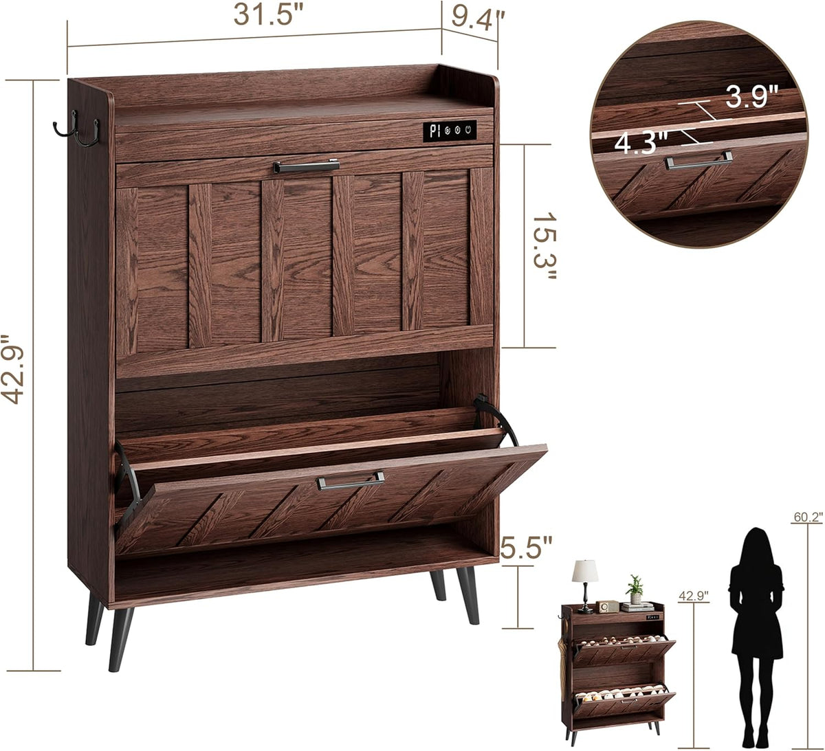 ChooChoo Shoe Storage Cabinet with 2 Flip Drawers and Deodorizer