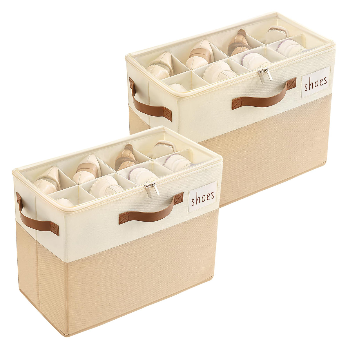 Varhomax Shoe Organizer Box for Closet, Small Fabric Shoe Storage Bin with Adjustable Dividers & Clear Cover, Saving Space Sneakers & Sandals Containers for Entryway, Cubby