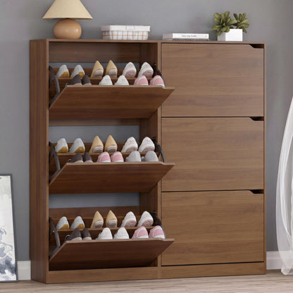 BORNOON Shoe Cabinet with 3 Flip Drawers, Hidden Wood Shoe Cabinet,Freestanding Shoe Storage Cabinet for Entryway Hallway.White. 47.2" H*31.5" W*9.45" D.