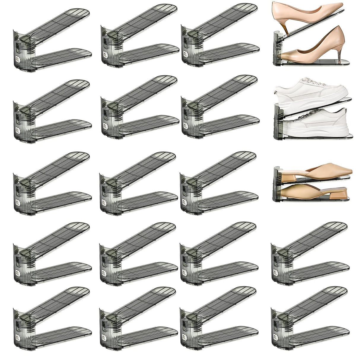 12 Pack Shoe Slots Organizer Adjustable Level Shoe Stacker Holder Storage Space Saving Sneakers Display Tray Rack for Closet