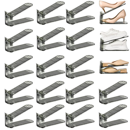 12 Pack Shoe Slots Organizer Adjustable Level Shoe Stacker Holder Storage Space Saving Sneakers Display Tray Rack for Closet