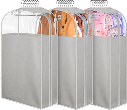 MISSLO 10" Gusseted All Clear Garment Bags for Hanging Clothes 3 Packs 40" Suit Bags for Closet Storage Hanging Clothes Storage Suit Cover for Shirts, Coats, Dresses