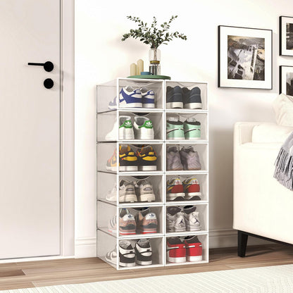 Seseno 12 Pack Shoe Storage Bins, Clear Plastic Stackable Shoe Organizer for Closet, Space Saving Foldable Shoe Rack, Shoe Box Sneaker Holder Container