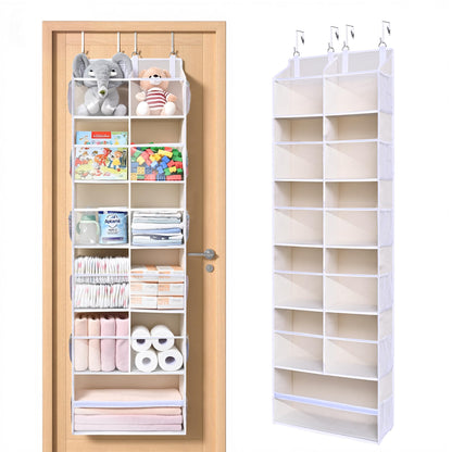 ULG 1 Pack Over Door Organizer with 5 Large and 10 Mesh Side Pockets, 44 lbs Weight Capacity Hanging Storage with Clear Window Kids Toys, Shoes, Diapers, Dark Grey, 5 Layers