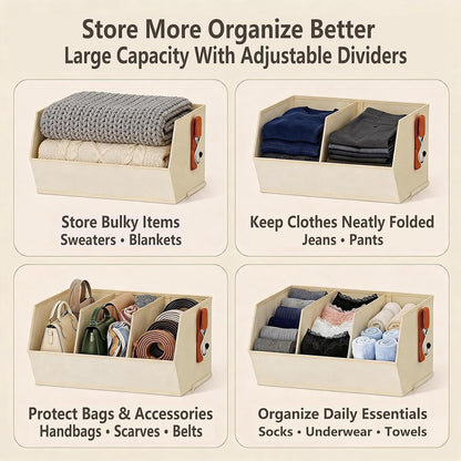 BABUFINE Hanging Closet Organizer, 4-Tier Wide Shelves with Cover, Divider
