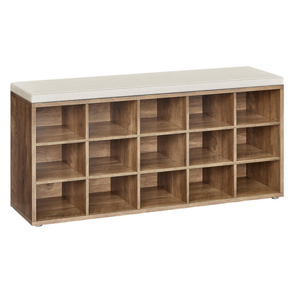 VASAGLE Shoe Bench with Cushion, 15 Compartments, 11.8 x 41.3 x 18.9 Inches