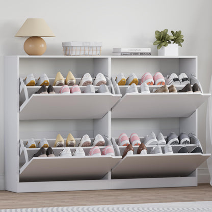BORNOON Shoe Cabinet with 3 Flip Drawers, Hidden Wood Shoe Cabinet,Freestanding Shoe Storage Cabinet for Entryway Hallway.White. 47.2" H*31.5" W*9.45" D.