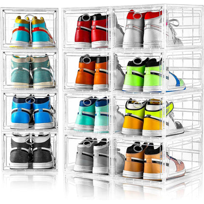 12 Pack Clear Shoe Storage, Stackable Shoe Organizer, Shoe Boxes for Closet