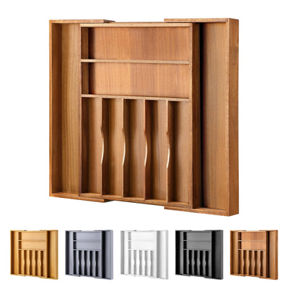 Expandable Bamboo Kitchen Drawer Organizer for Cutlery and Utensils, Adjustable Bamboo Wood Cutlery Tray in Drawer for Flatware and Silverware in Kitchen, (Natural)