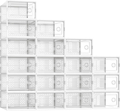 SONGMICS Stackable Shoe Boxes, Foldable, Ventilated Clear, Set of 18