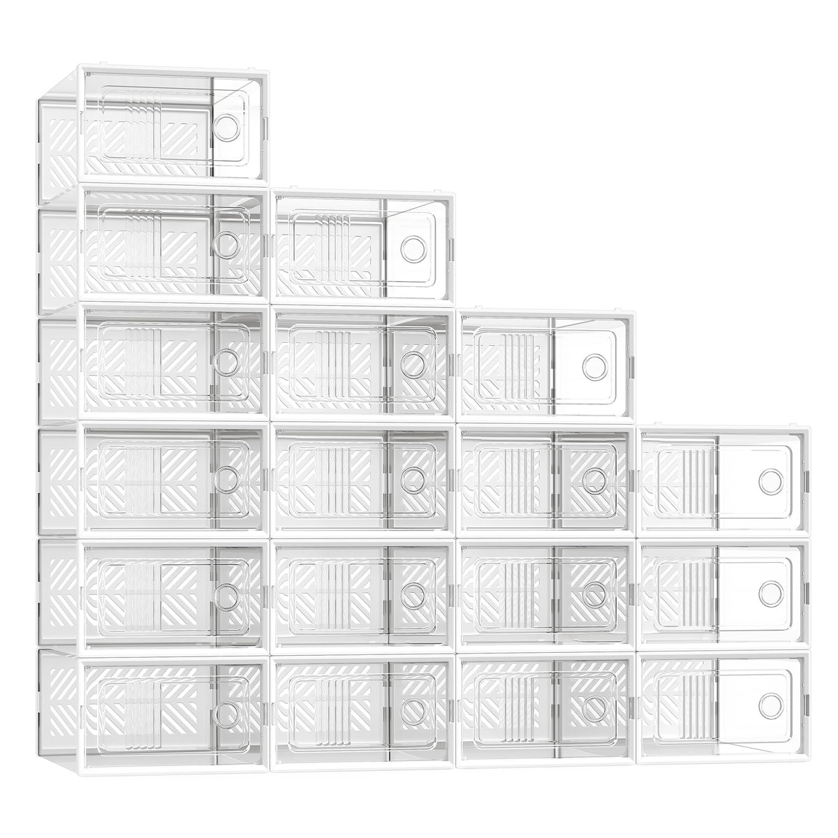 SONGMICS Stackable Shoe Boxes, Foldable, Ventilated Clear, Set of 18
