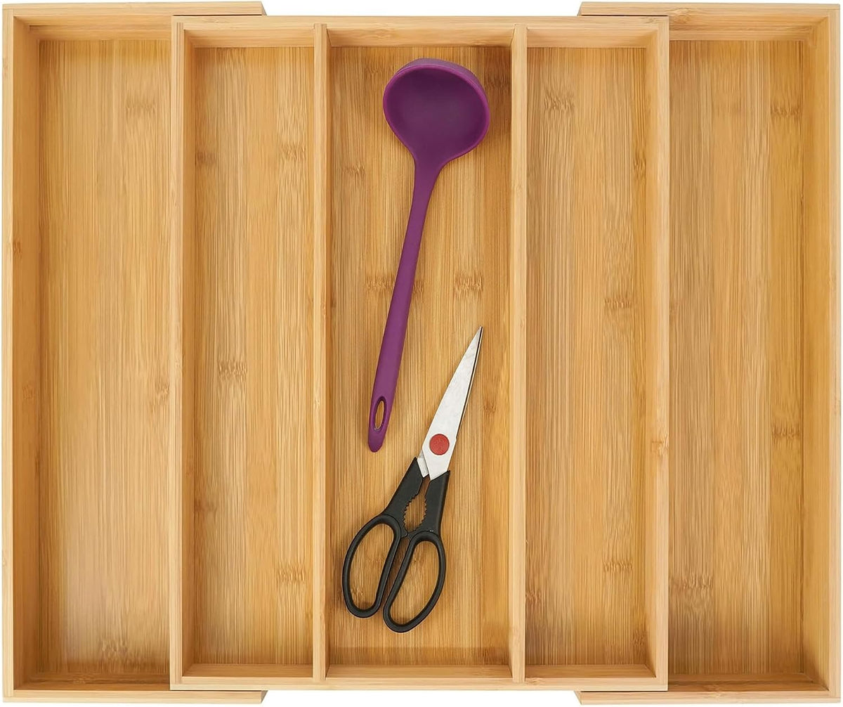 Utoplike Bamboo Expandable Kitchen Drawer Organizer Silverware Utensil Tray
