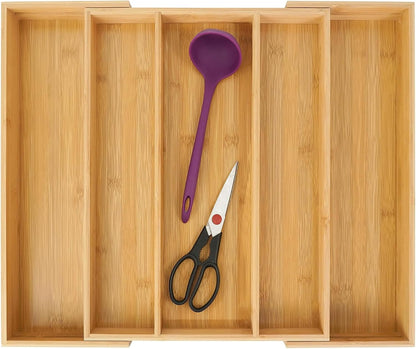 Utoplike Bamboo Expandable Kitchen Drawer Organizer Silverware Utensil Tray