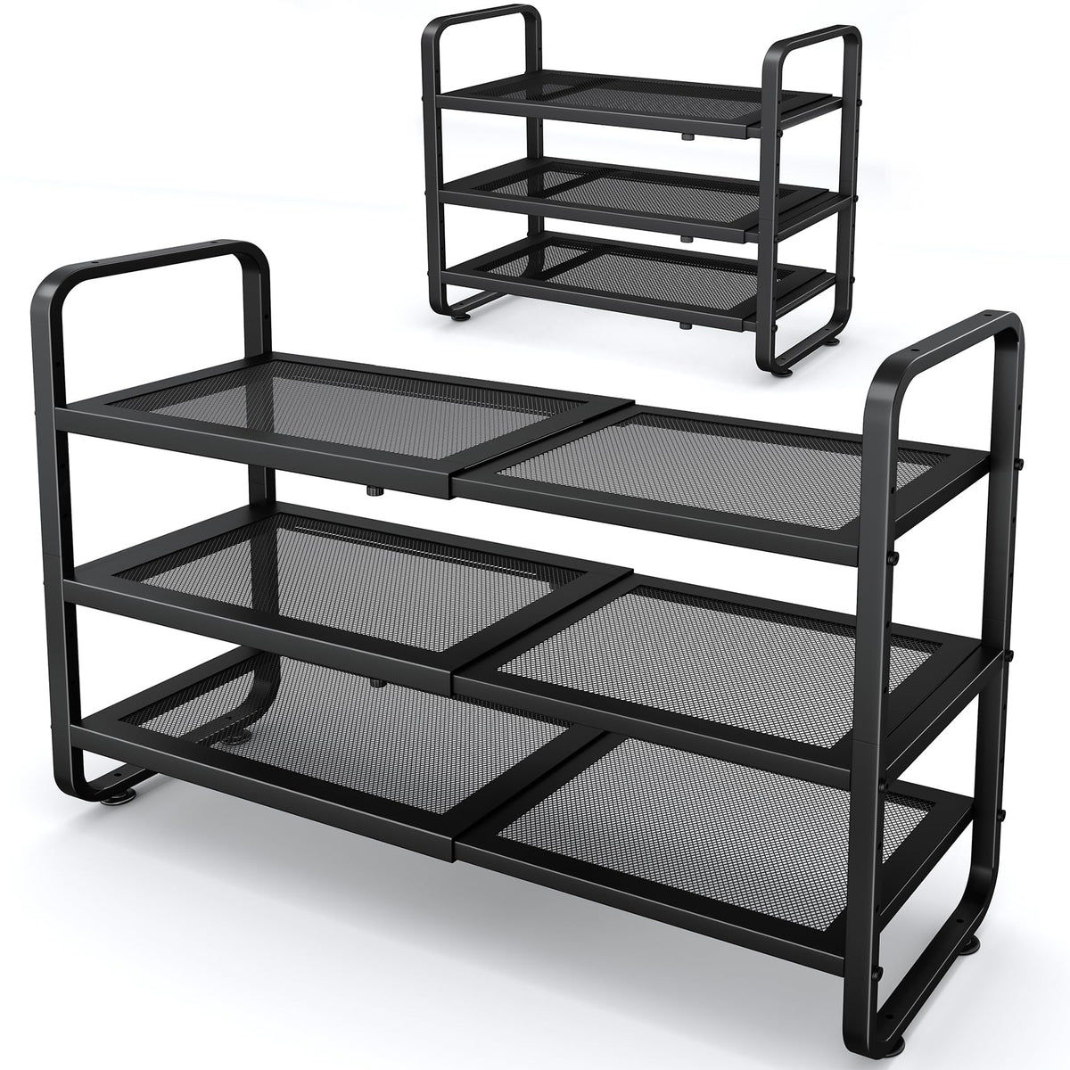Expandable Metal Shoe Rack for Closet, Entryway & Garage, 2-Tier, Black