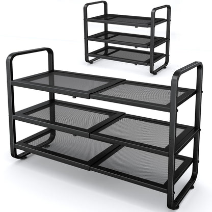 Expandable Metal Shoe Rack for Closet, Entryway & Garage, 2-Tier, Black