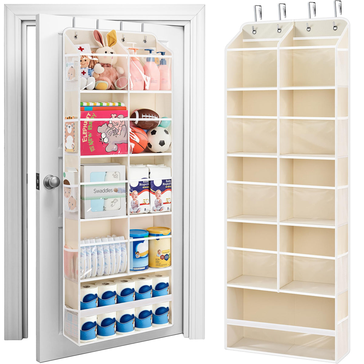 JARLINK Over the Door Organizer for Bedroom, Pantry Bathroom, 5 Shelf Beige