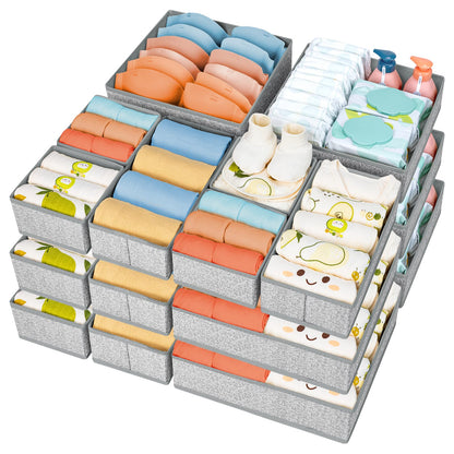 DIMJ Drawer Organizer Clothes 15 Pack - Foldable Baby Organizers and Storage & Closet Organizers for Bedroom, Closet - Nursery Organization Dresser Dividers for underwear, Sock,Bra, Belt, Tie, Beige