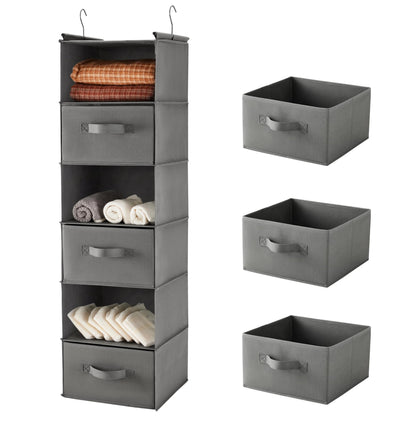 MAX Houser 6 Tier Shelf Hanging Closet Organizer with 2 Hooks, Beige