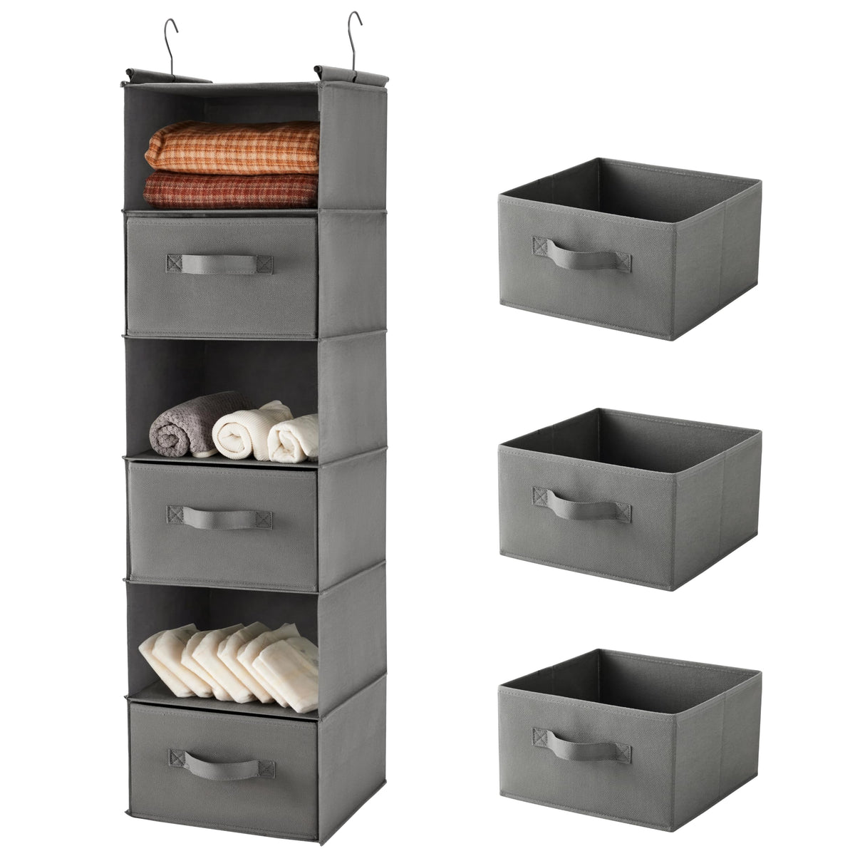 MAX Houser 6 Tier Hanging Closet Organizer with 2 Sturdy Hooks, Grey