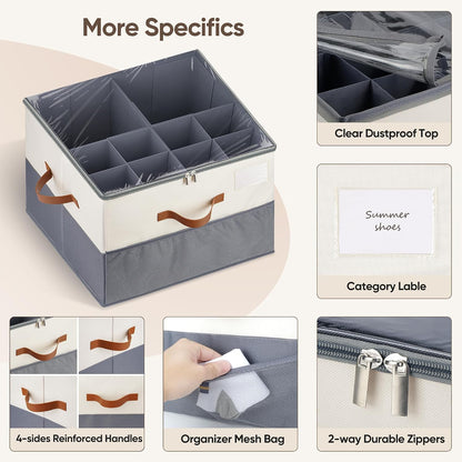 Shoe Organizer for Closet, Adjustable Storage Box Holds 32 Pairs