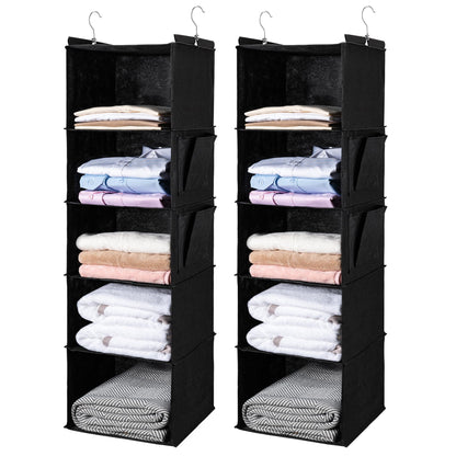BOOMIBOO Hanging Closet Organize and Shelves，5-Hanging Shelf with 2 Side Pockets，Storage Foldable （Grey）