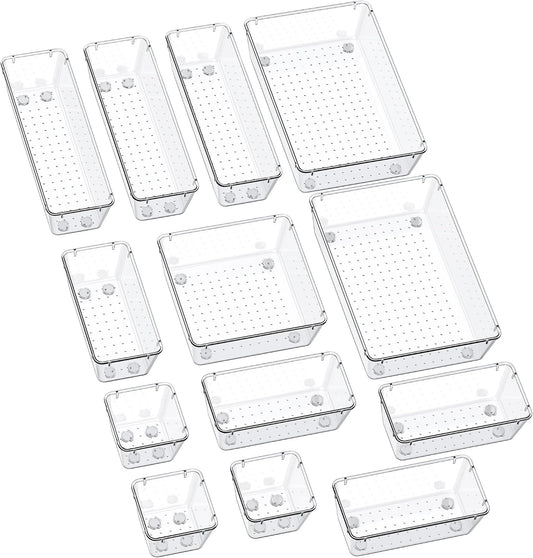 SMARTAKE 13-Piece Drawer Organizers with Non-Slip Silicone Pads, 5-Size