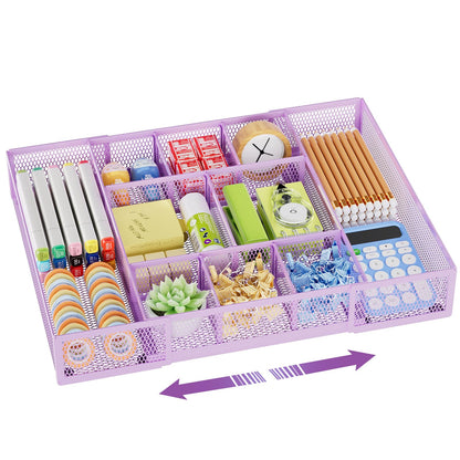 Marbrasse Expandable Desk Drawer Organizer, Mesh Drawer Organizer Tray with 10 Adjustable Compartments, Desk Organizers and Accessories, 5 Dividers Drawer for Office Supplies, Makeup & Vanity (Black)