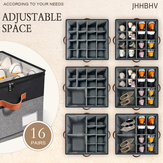 2 Pack Shoe Organizer for Closet with Adjustable Divider Shoe Storage Box